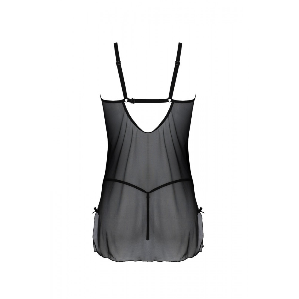 Эротические пеньюары и сорочки - Пеньюар Passion DROSERA CHEMISE black S/M - ECO Passion 3