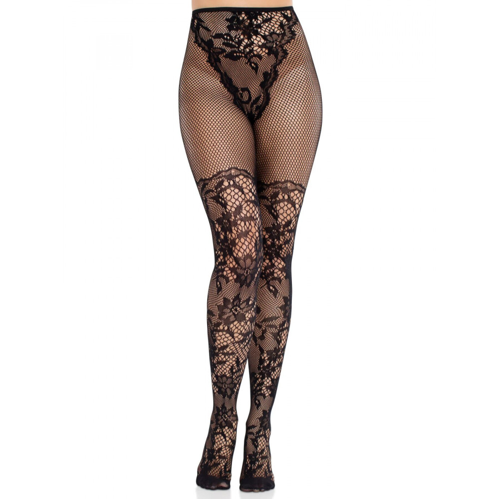 Чулки - Колготки Leg Avenue Dahlia Lace Tights with Net Thigh Detail One Size 3