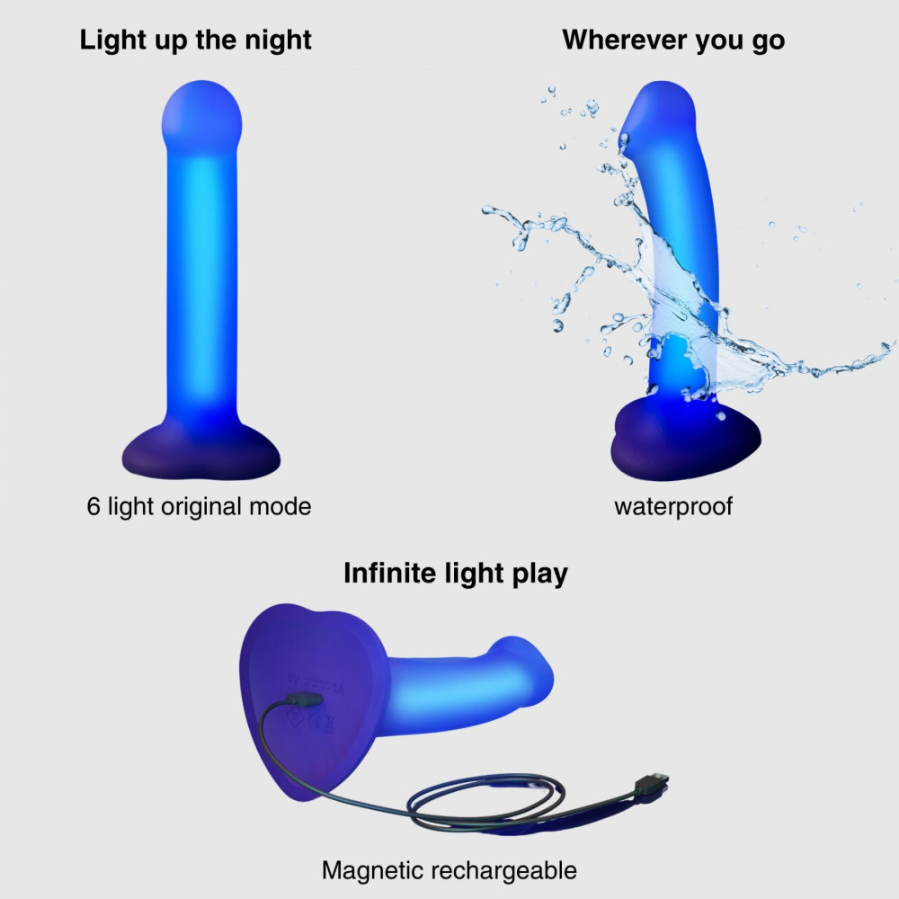 Фалоімітатор - Дилдо, що світиться Strap-On-Me Glow-LED Dildo Purple - M 1
