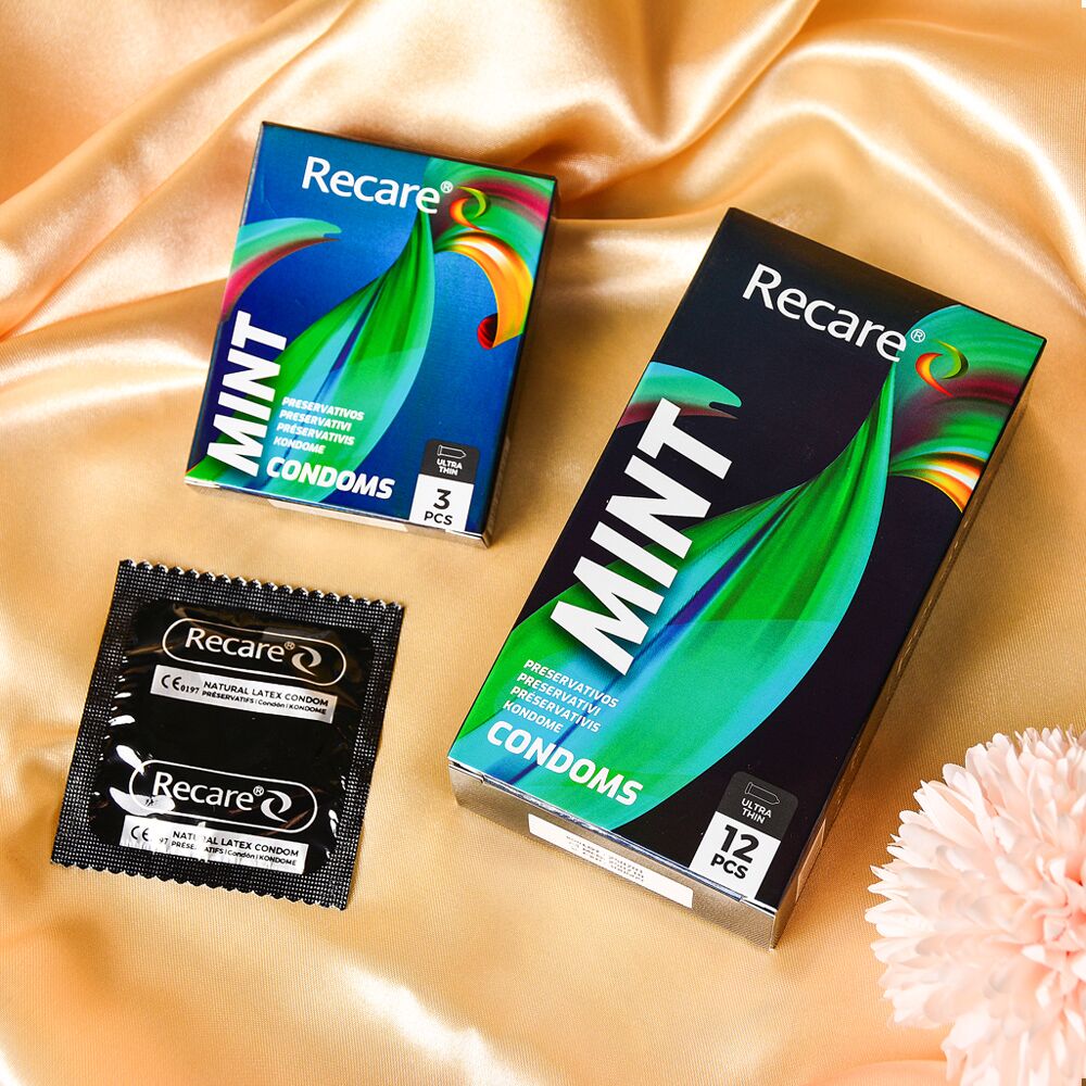 Презервативы - Презервативы Holographic Recare Ultra Thin Mint Condoms 3 шт, ультратонкие, аромат: мята 4