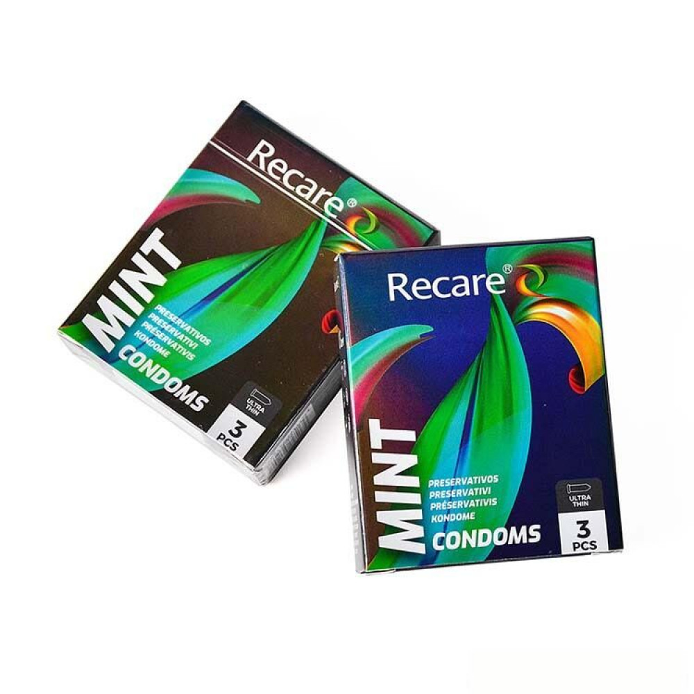 Презервативы - Презервативы Holographic Recare Ultra Thin Mint Condoms 3 шт, ультратонкие, аромат: мята 2