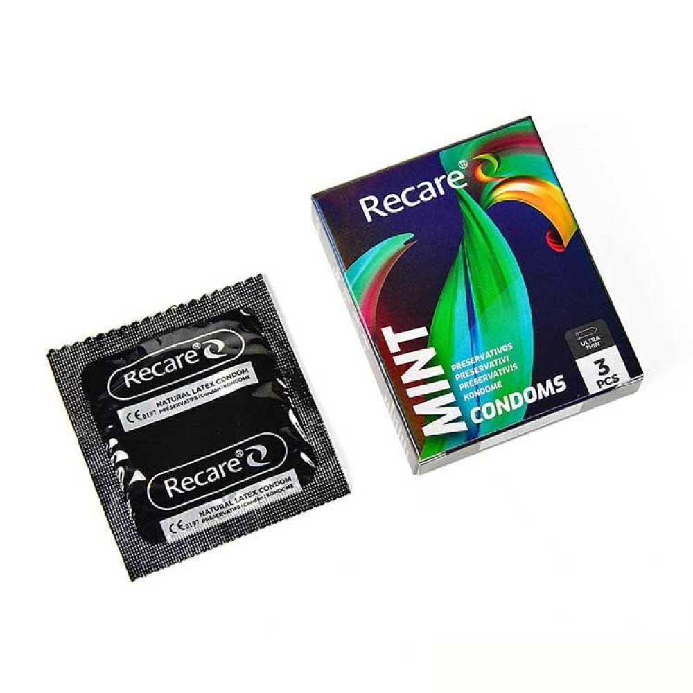 Презервативы - Презервативы Holographic Recare Ultra Thin Mint Condoms 3 шт, ультратонкие, аромат: мята 1