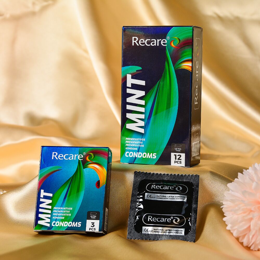 Презервативы - Презервативы Holographic Recare Ultra Thin Mint Condoms 3 шт, ультратонкие, аромат: мята 5