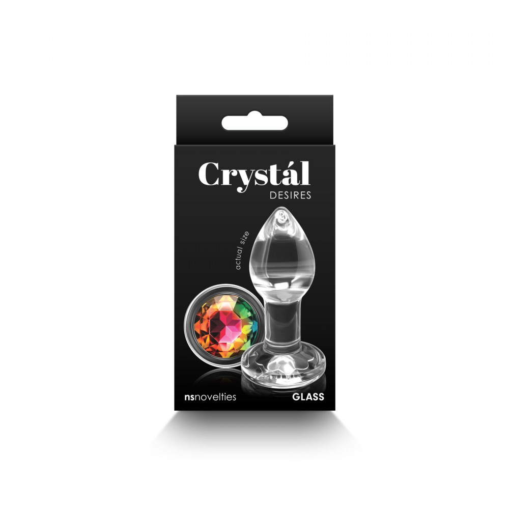 Анальные игрушки без вибрации - Стеклянная анальная пробка NS Novelties Crystal - Desires - Rainbow Gem - Small 2