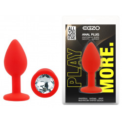 Силиконовая анальная пробка EGZO - Silicone Red Round Plug Clear, size S