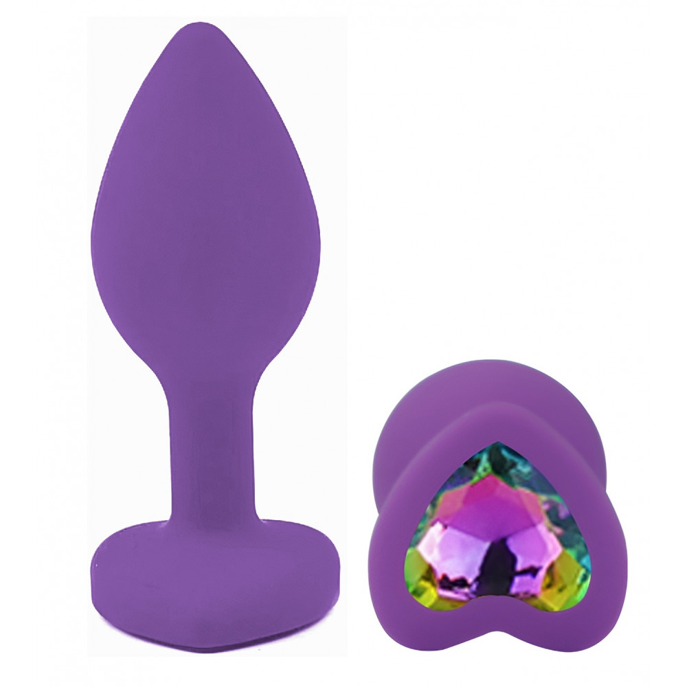 Анальные игрушки без вибрации - Силиконовая анальная пробка EGZO - Silicone Violet Heart Plug Rainbow, size S 3