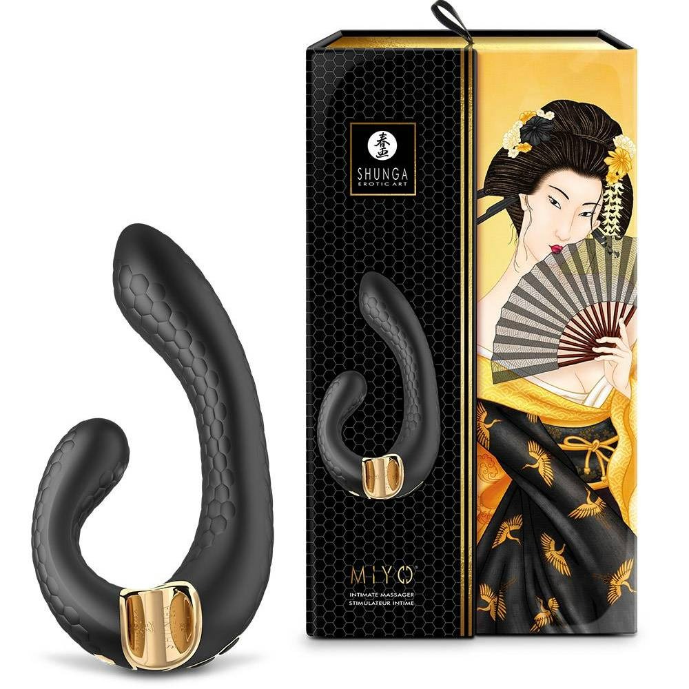 Секс игрушки - Вагинально-клиторальный вибратор Shunga Miyo нереалистичный, черный, 18.5 х 3.7 см