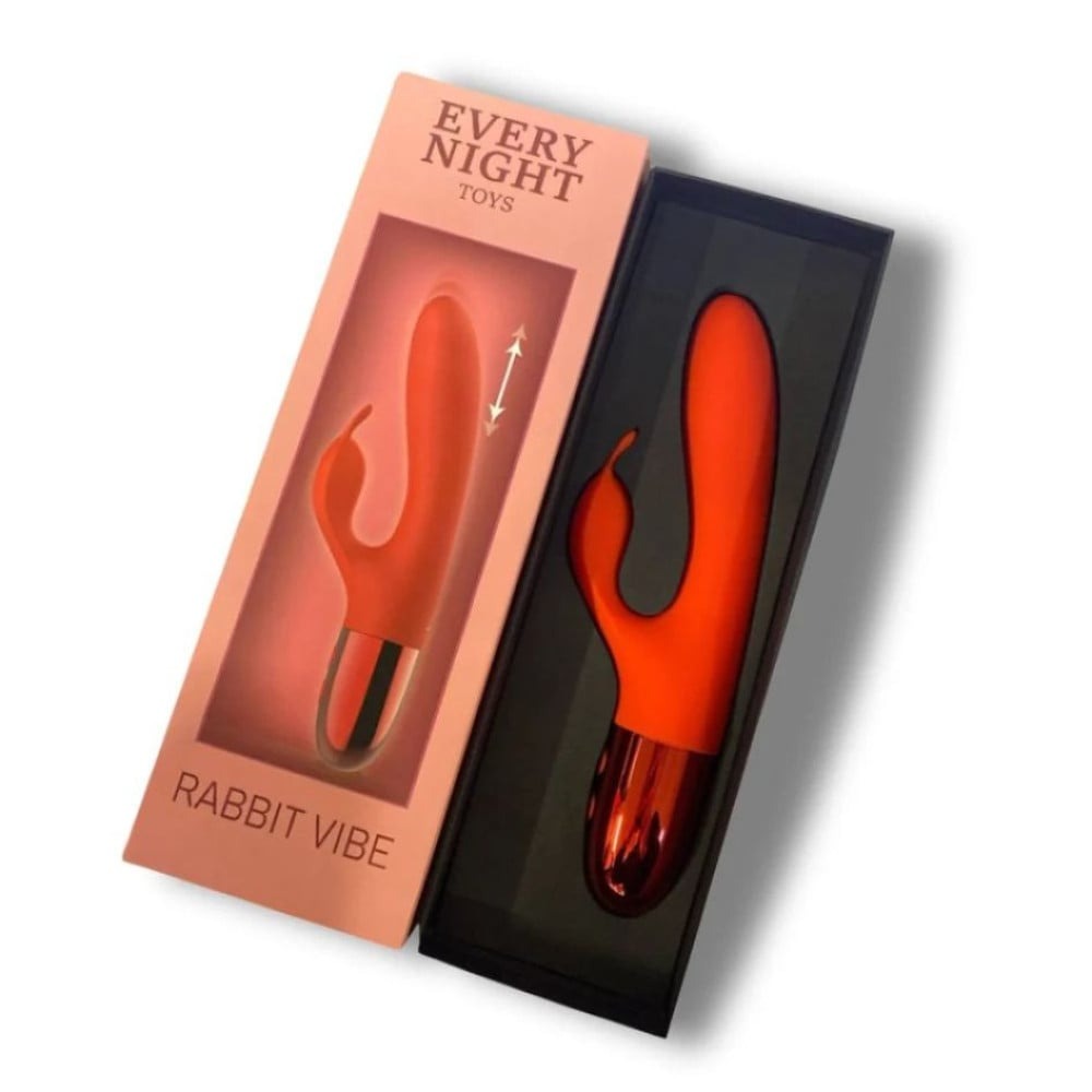 Різне - Вібратор кролик Every Night Toys з відростком для стимуляції клітора, червоний 7