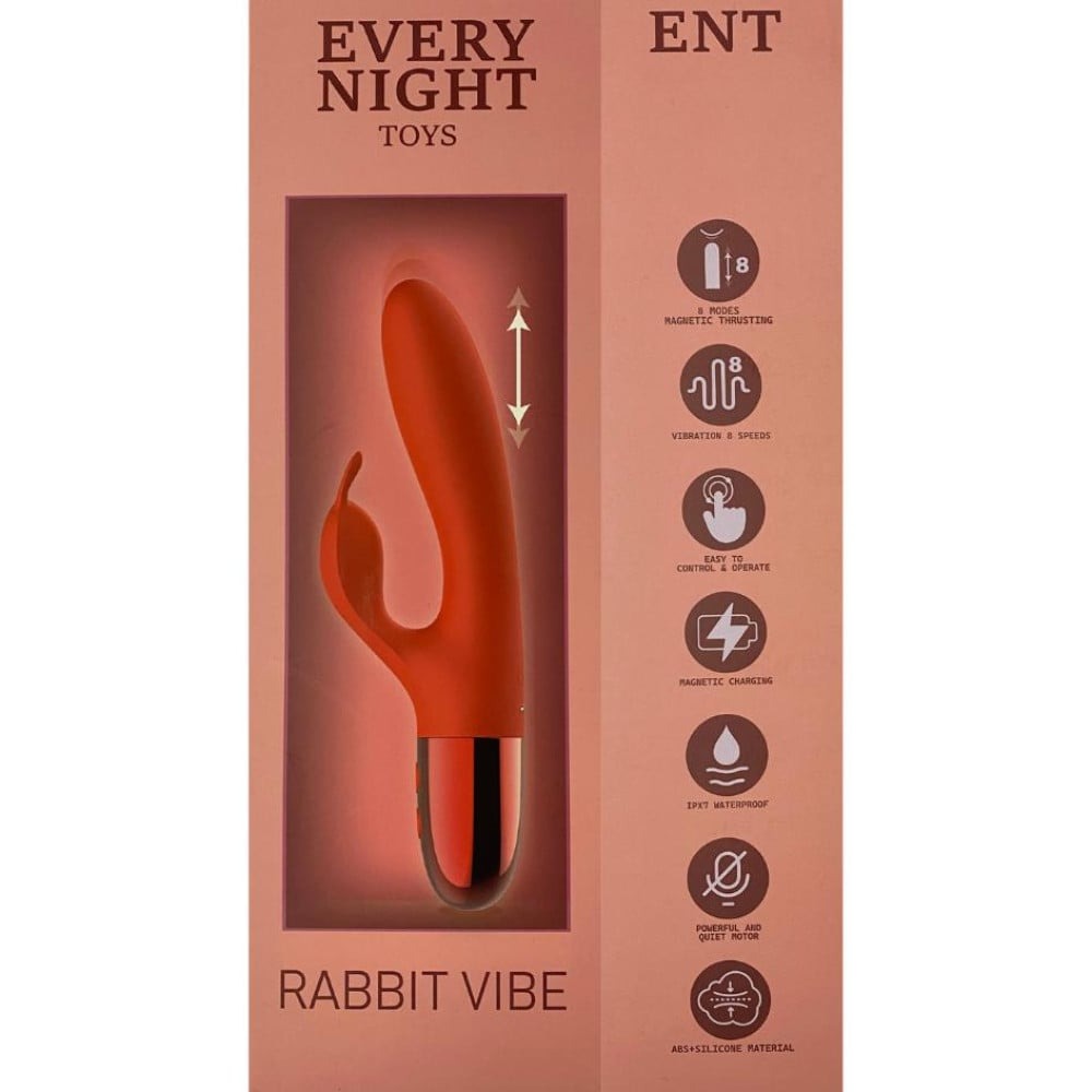 Різне - Вібратор кролик Every Night Toys з відростком для стимуляції клітора, червоний 6