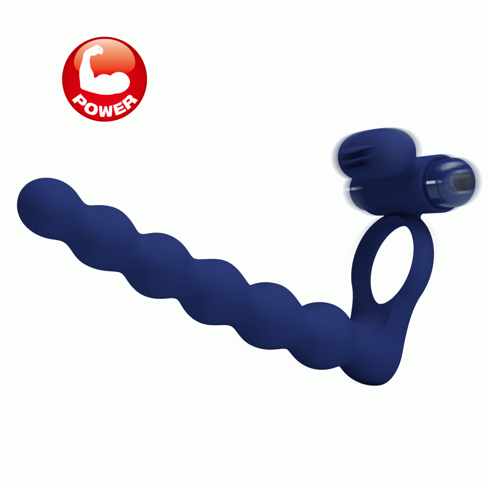Эрекционные кольца с вибрацией - Виброкольцо Pretty Love с анальным стимулятором, синее, 15.3 см 3