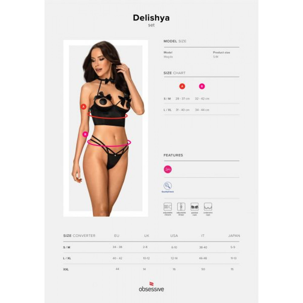 Эротическое белье - Комплект Obsessive Delishya set 2-pcs black L/XL 5