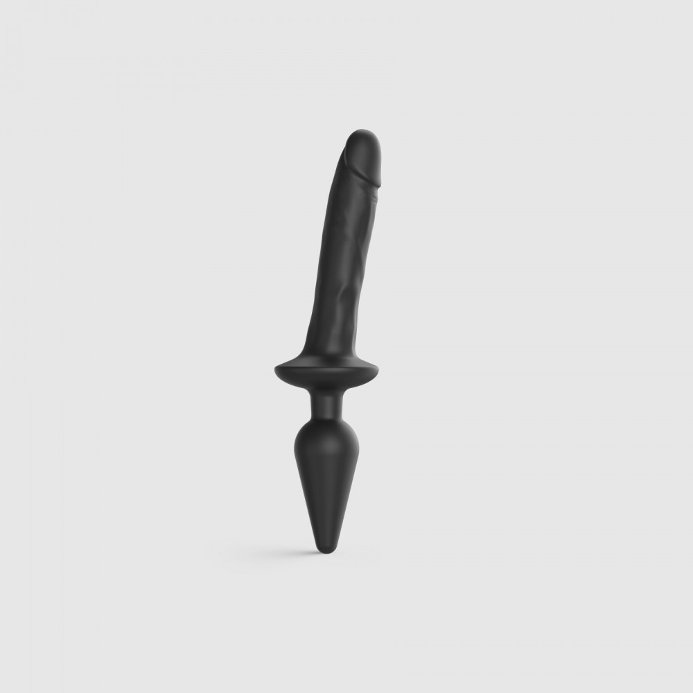 Секс игрушки - Анальная пробка с дилдо Strap-On-Me SWITCH PLUG-IN REALISTIC DILDO BLACK - L (мятая упаковка)