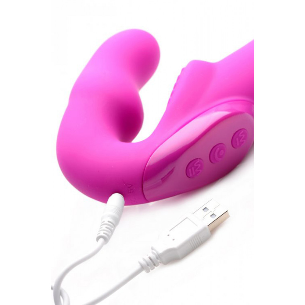 Секс игрушки - Безремневой страпон с вибрацией Strap U, силиконовый, розовый, 24.7 х 4 см 3