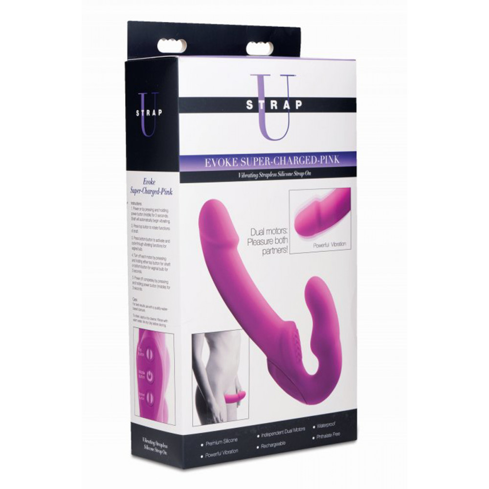 Секс игрушки - Безремневой страпон с вибрацией Strap U, силиконовый, розовый, 24.7 х 4 см 1