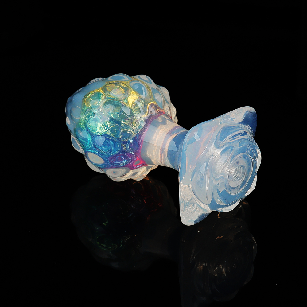 Анальные игрушки без вибрации - Анальная пробка ребристая UNIVIBE с камнем, силиконовая, радужная, 9 х 4.2 см 3