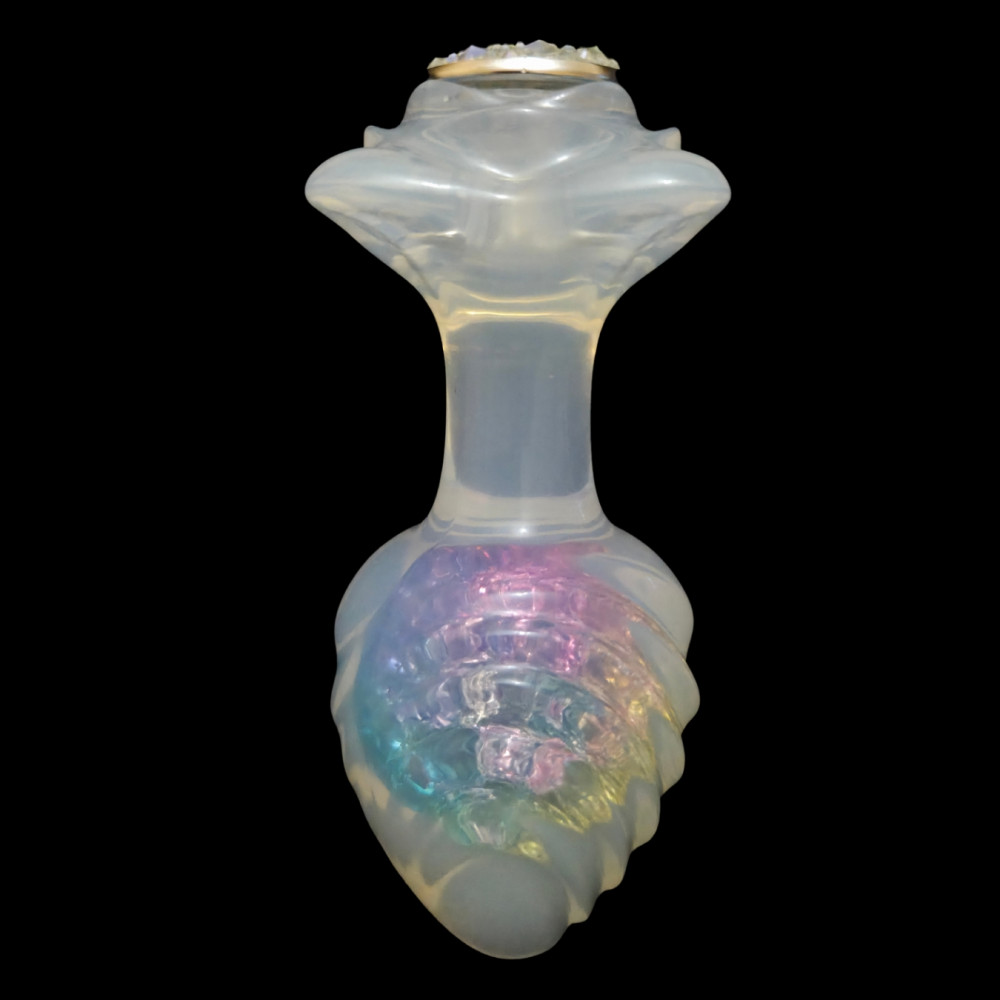 Анальные игрушки без вибрации - Анальная пробка ребристая UNIVIBE с камнем, силиконовая, радужная, 9 х 4.2 см 9