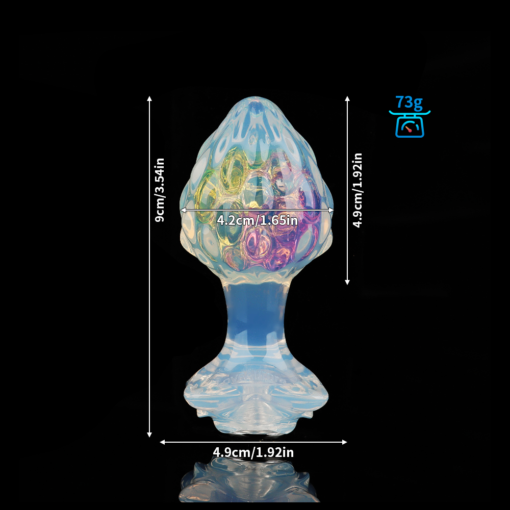 Анальные игрушки без вибрации - Анальная пробка ребристая UNIVIBE с камнем, силиконовая, радужная, 9 х 4.2 см 15