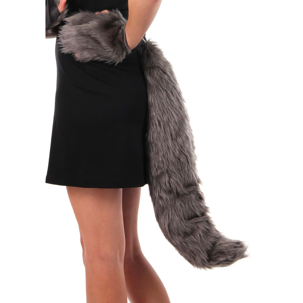Анальный хвост - Анальная пробка с хвостом Anal plug faux fur fox tail light grey polyeste 1