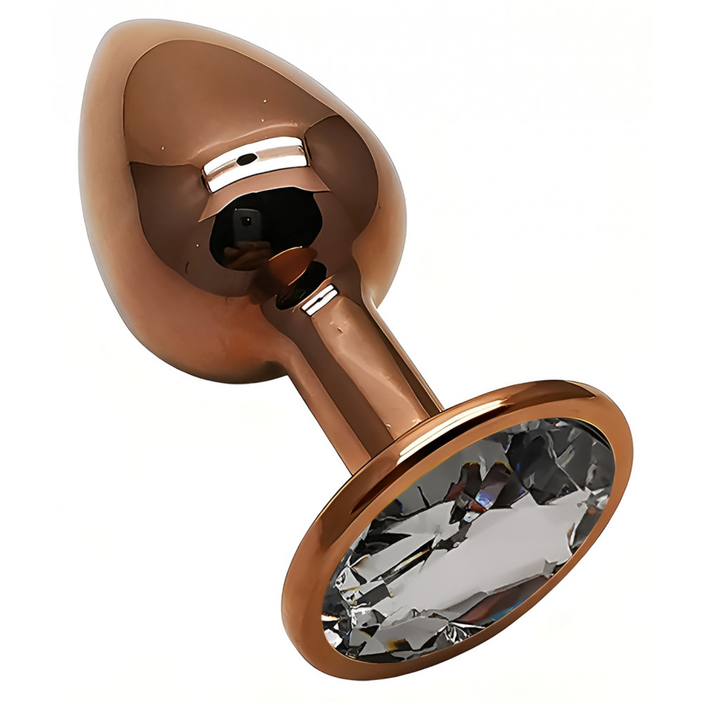 Анальные игрушки без вибрации - Анальная пробка с кристаллом EGZO - Dark Gold Round Plug Clear, size S 4