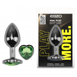Анальная пробка с кристаллом EGZO - Dark Silver Heart Plug Green size S