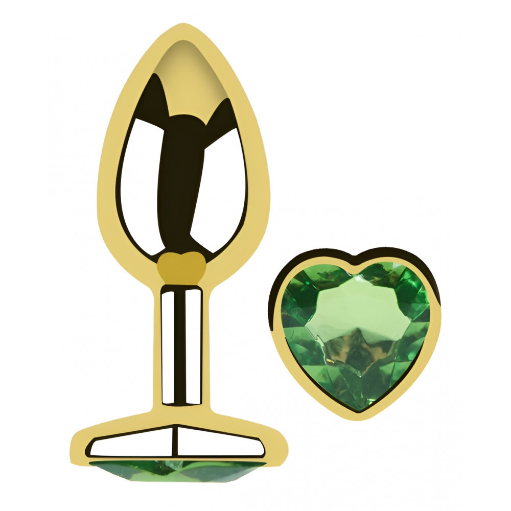  - Анальная пробка с кристаллом EGZO - Gold Heart Plug Green size M 1