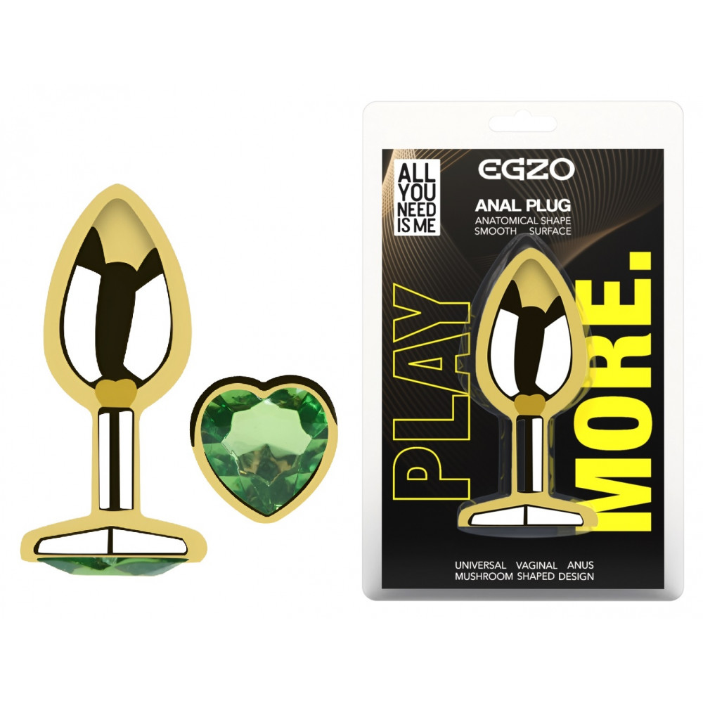  - Анальная пробка с кристаллом EGZO - Gold Heart Plug Green size M