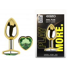 Анальная пробка с кристаллом EGZO - Gold Heart Plug Green size M