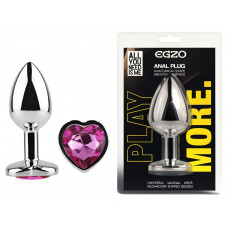 Анальная пробка с кристаллом EGZO - Silver Heart Plug Rose size M