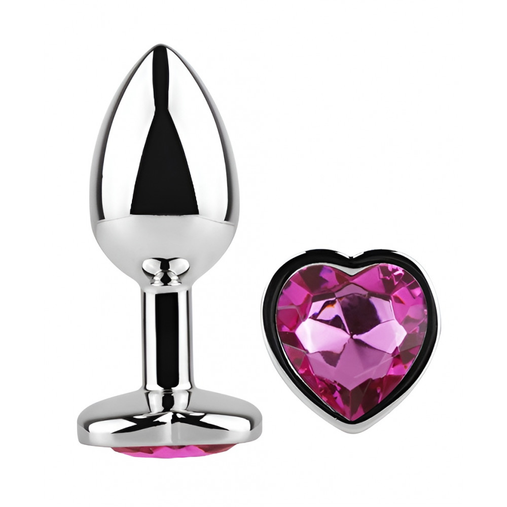  - Анальная пробка с кристаллом EGZO - Silver Heart Plug Rose size M 1