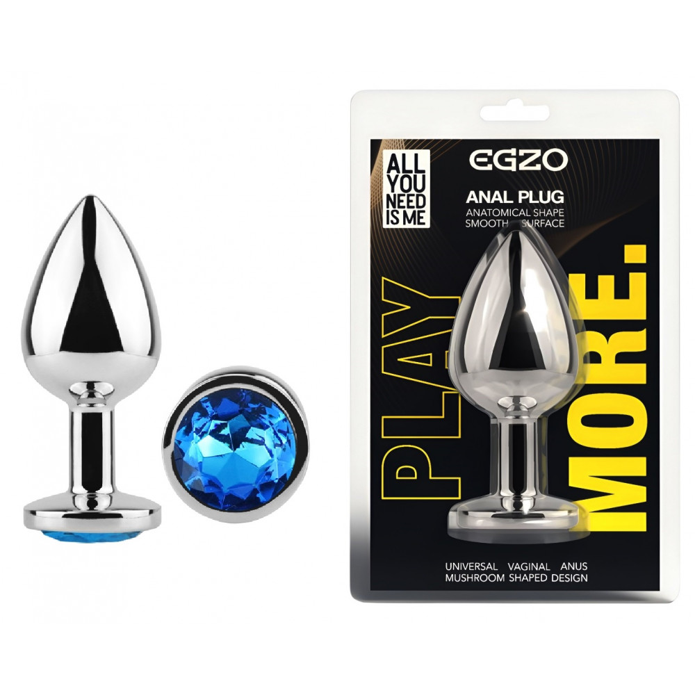Анальные игрушки без вибрации - Анальная пробка с кристаллом EGZO - Silver Round Plug Blue size S