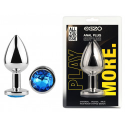 Анальная пробка с кристаллом EGZO - Silver Round Plug Blue size S