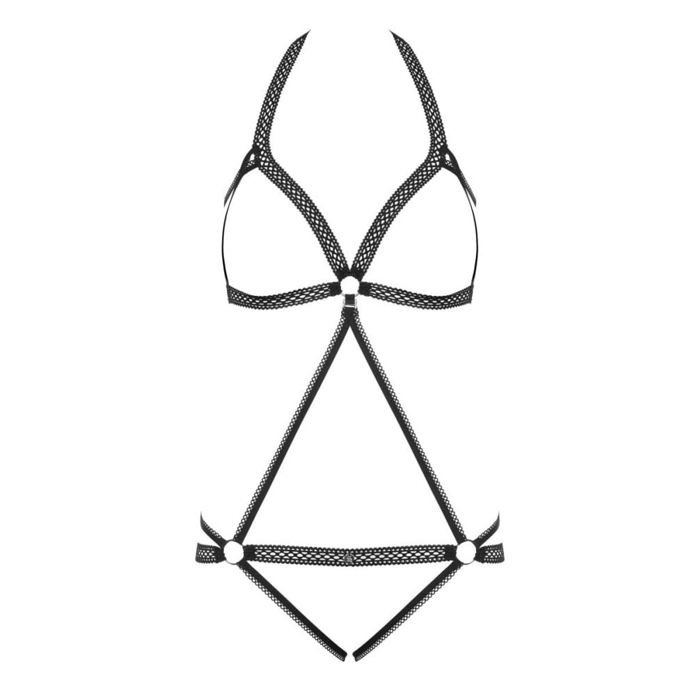 Разное - Боди контурное Obsessive Darkie из ажурных лент с металлическими кольцами, черный, L/XL 2