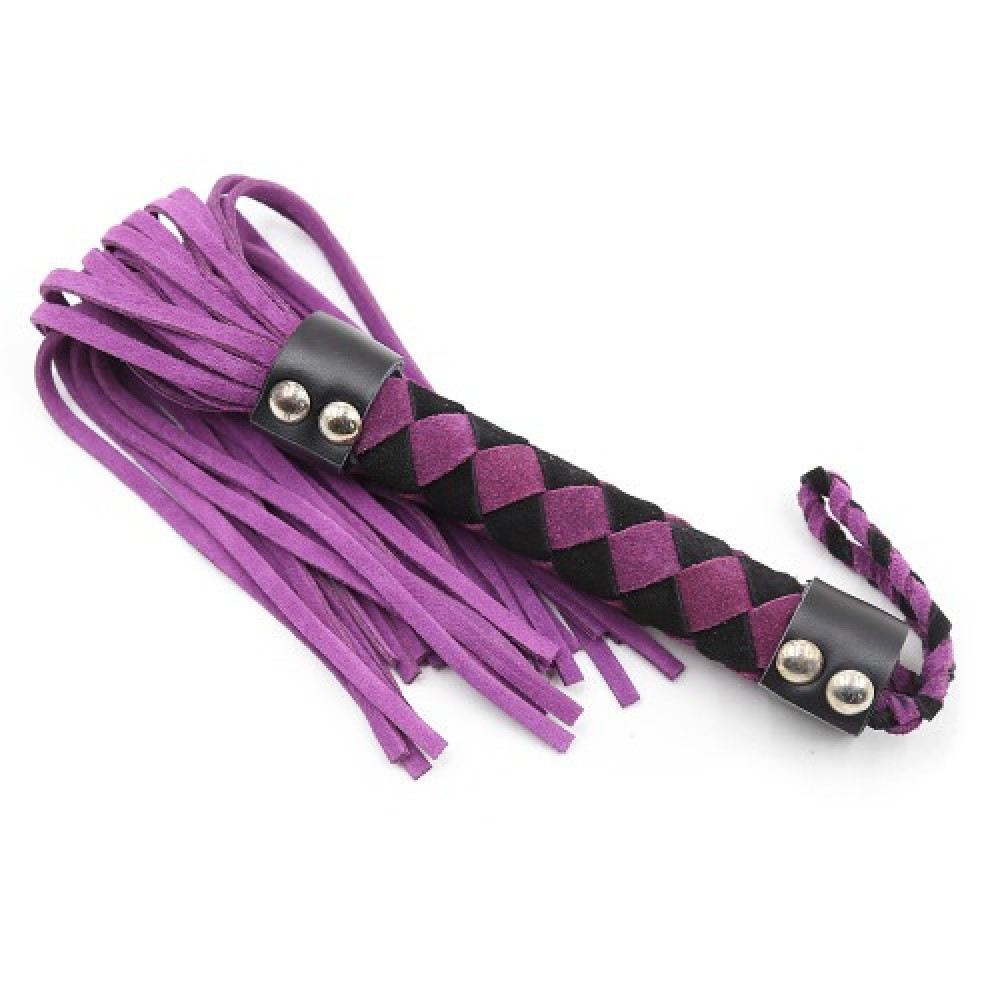 БДСМ игрушки - Флогер кожа leather DS Fetish flogger Purple Black 38 cm 2