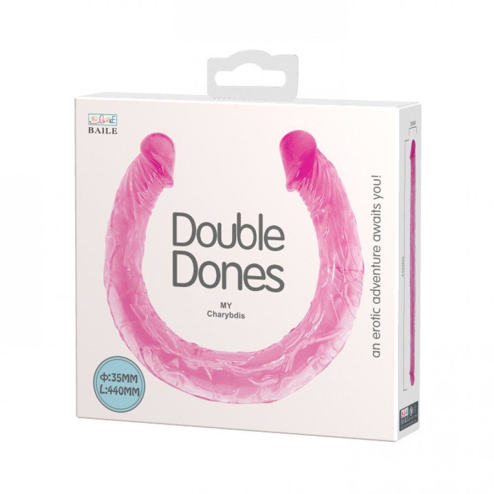 Двосторонні ділдо та фалоімітатори - Фалоімітатор двосторонній Baile Double Dones, реалістичний, рожевий, 44 × 3,5 см 2