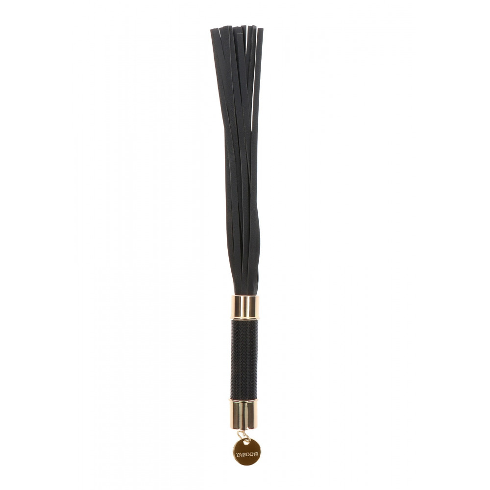 БДСМ игрушки - Флоггер с подвеской на ручке Taboom, экокожа, черный, 35 см 4