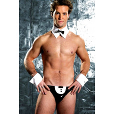 Набір офіціант Sunspice труси, манжети, метелик, чорно-білий, L