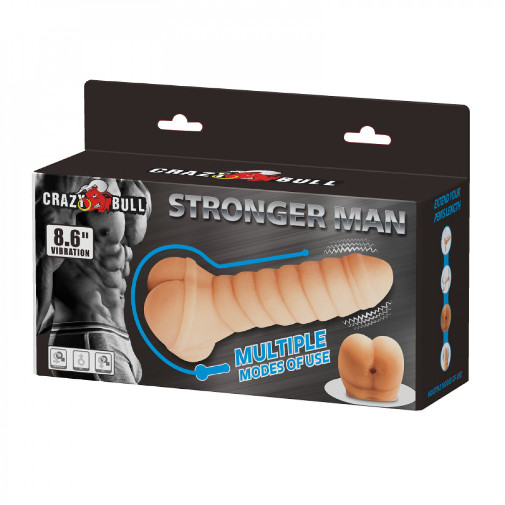 Мастурбаторы с вибрацией - Мастурбатор-насадка Crazy Bull Stronger Man с вибрацией, бежевая 7