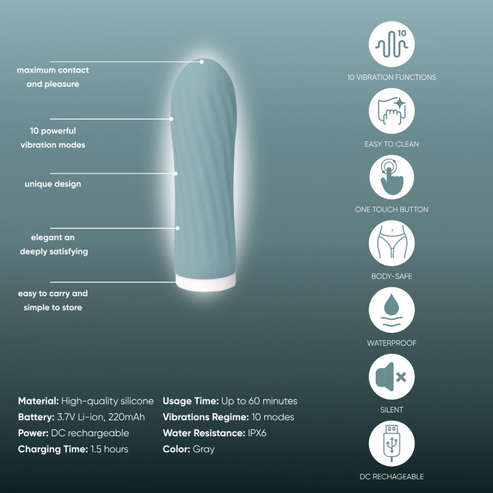 Разное - Мини-вибратор для клитора рельефный Sweet Em Velvet Lure, 10 режимов вибрации, голубой 12