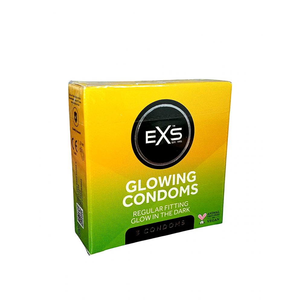 Презервативы - Презервативы флуоресцентные EXS Glowing веганские (цена за пачку, 3 шт.)