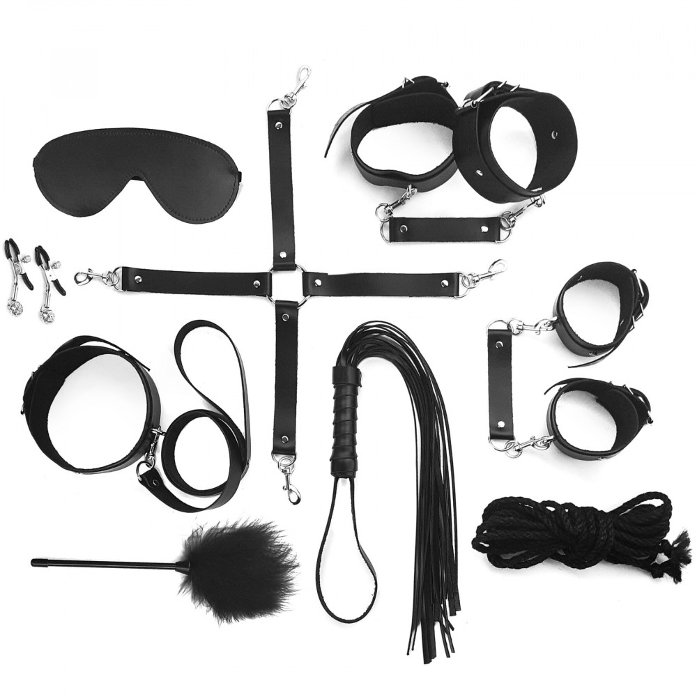 Наборы для БДСМ - Набор Art of Sex - BDSM Set Leather, 10 предметов, натуральная кожа, Черный 3