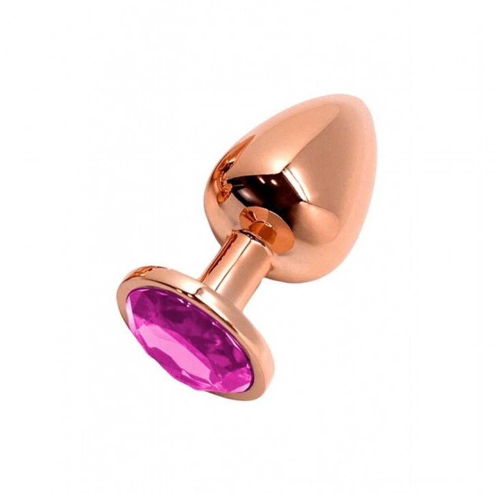 Анальная пробка - Металлическая анальная пробка Wooomy Tralalo Rose Gold Metal Plug Magenta M, диаметр 3,4 см, длина 8