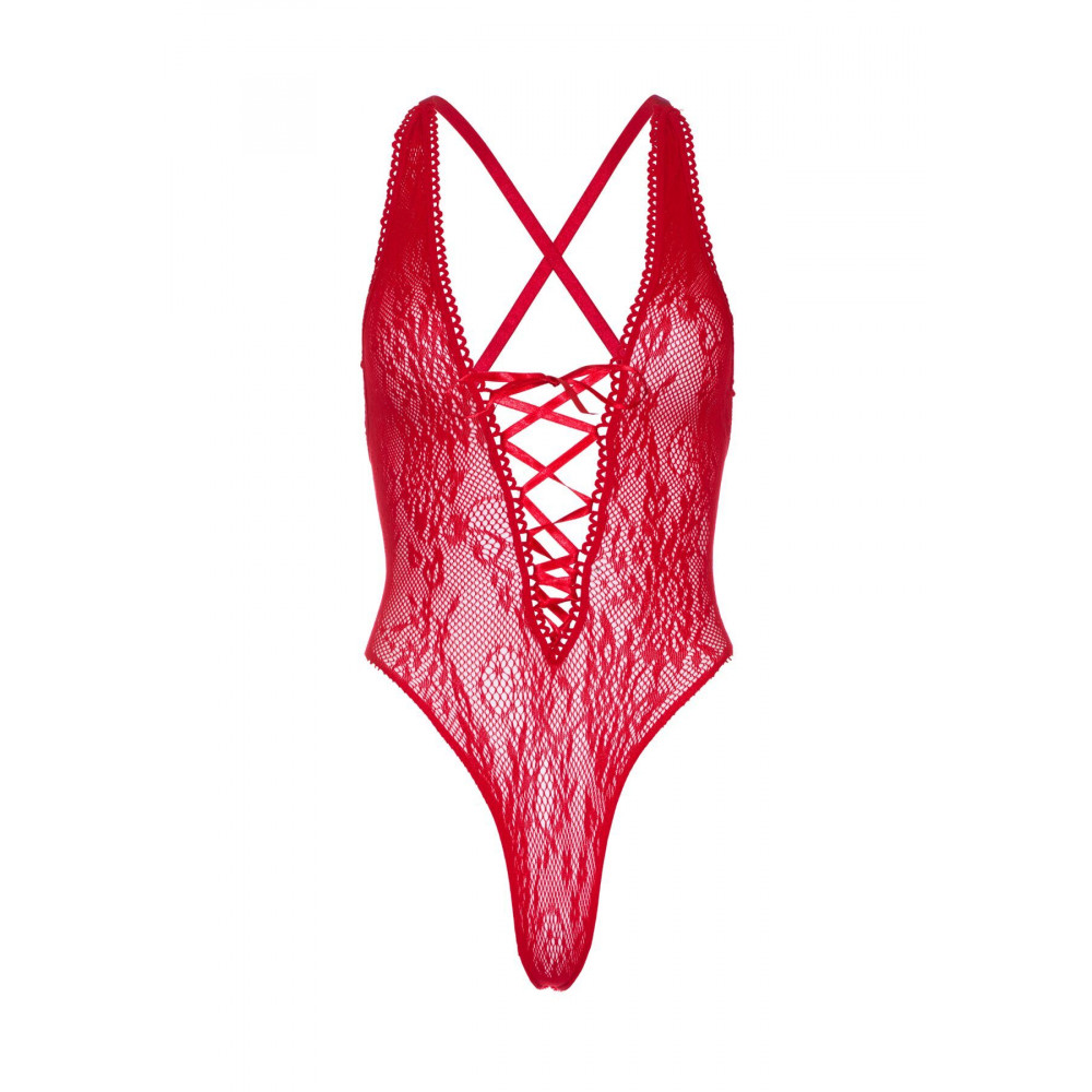 Эротическое боди - Кружевное боди Leg Avenue Floral lace thong teddy Red, шнуровка на груди, one size 2