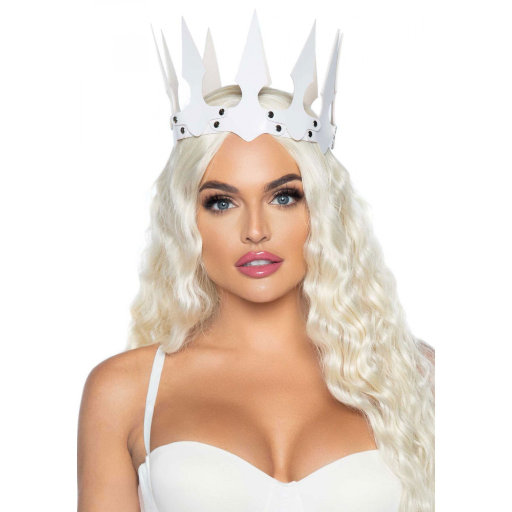 Маски - Leg Avenue Faux leather spiked crown White