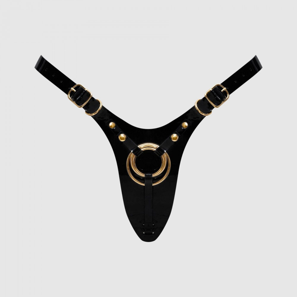 Страпони - Трусики для страпона Strap-On-Me Leatherette Harness Fabulous - One Size - Black Glossy