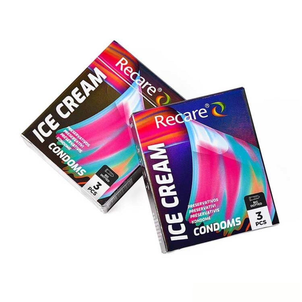 Презервативы - Презервативы Holographic Recare Ice Cream Big Dotted Condoms 3 шт, с пупырышками, аромат: мороженое 2