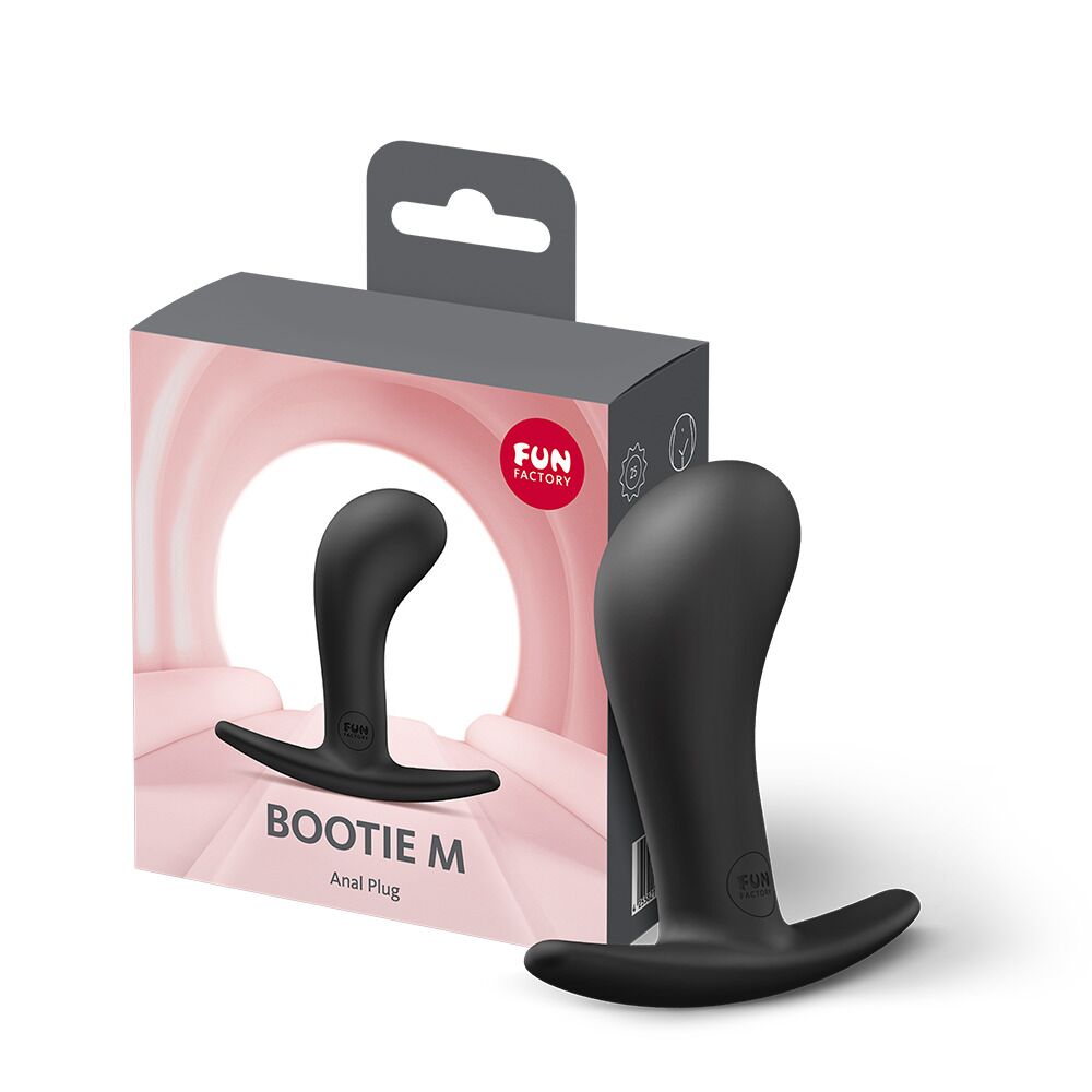 Анальні іграшки без вібрації - Анальна пробка Fun Factory BOOTIE M Black, діаметр 3,3 см, тонкий обмежувач 2