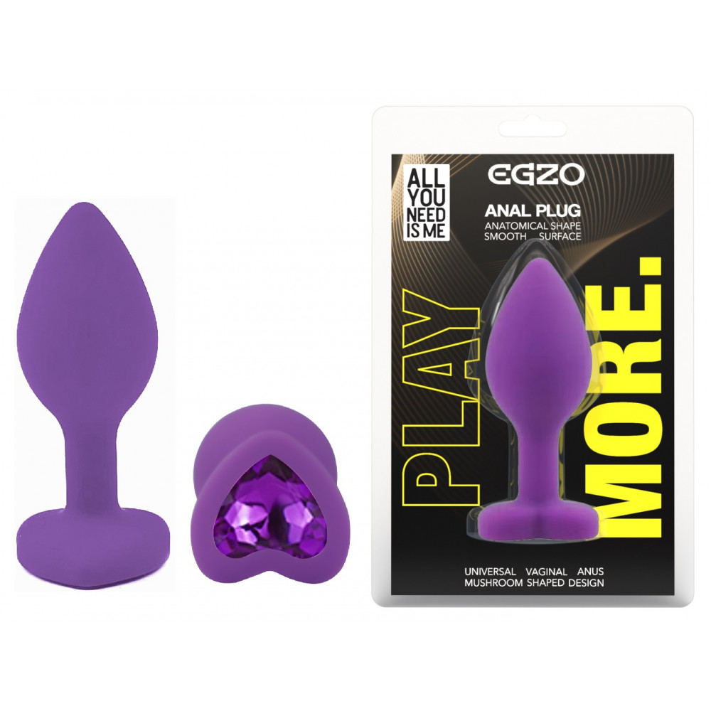 Разное - Силиконовая анальная пробка EGZO - Silicone Violet Heart Plug Violet, size S