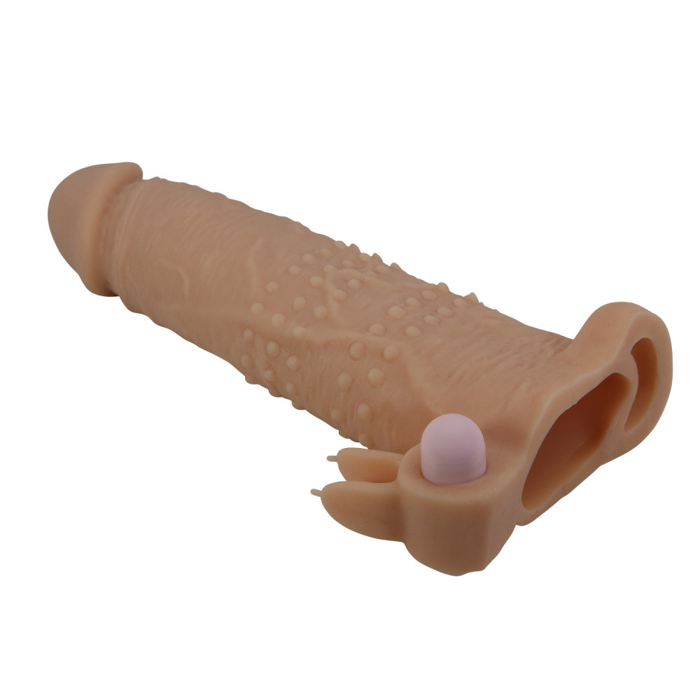  - Подовжуюча насадка з вібростимуляцією Pretty Love - Quillon Vibrating Penis Sleeve Skin, BI-026281Z 4