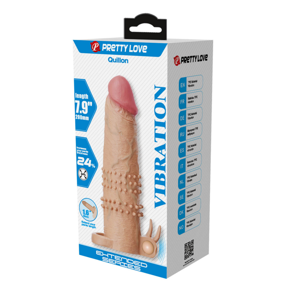  - Подовжуюча насадка з вібростимуляцією Pretty Love - Quillon Vibrating Penis Sleeve Skin, BI-026281Z 7
