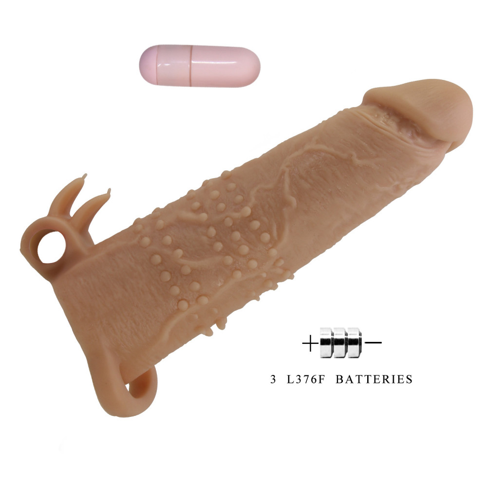  - Подовжуюча насадка з вібростимуляцією Pretty Love - Quillon Vibrating Penis Sleeve Skin, BI-026281Z 5